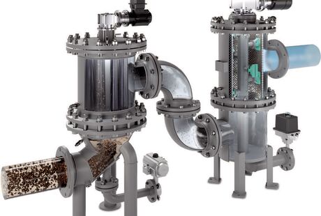 Das Bild zeigt moderne Wasserfilter in einem technischen System zur effizienten Wasseraufbereitung.