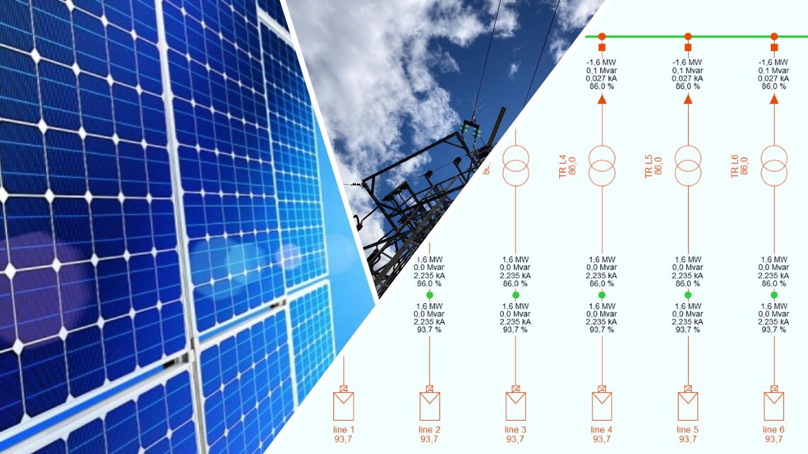 Solarzellen und ein Schaltplan zeigen die Photovoltaik-Technologie in Gambia bei sonnigem Himmel.