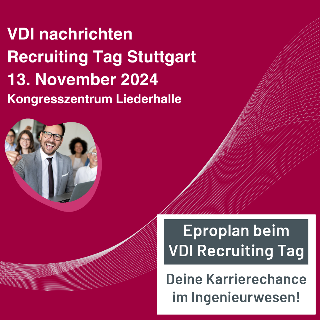 Ein Mann in Anzug lächelt in die Kamera, als Werbung für den VDI Recruiting Tag in Stuttgart am 13. November 2024.